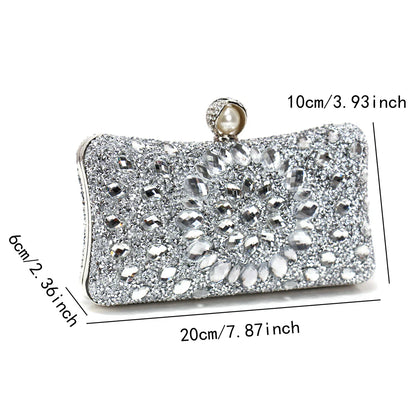 Golden Metal Pearl Rhinestones Glitter Evening Bags Small Lady Prom Dinner Luxury Night Gift Girlfriend Purse Acrylic Diamonds E