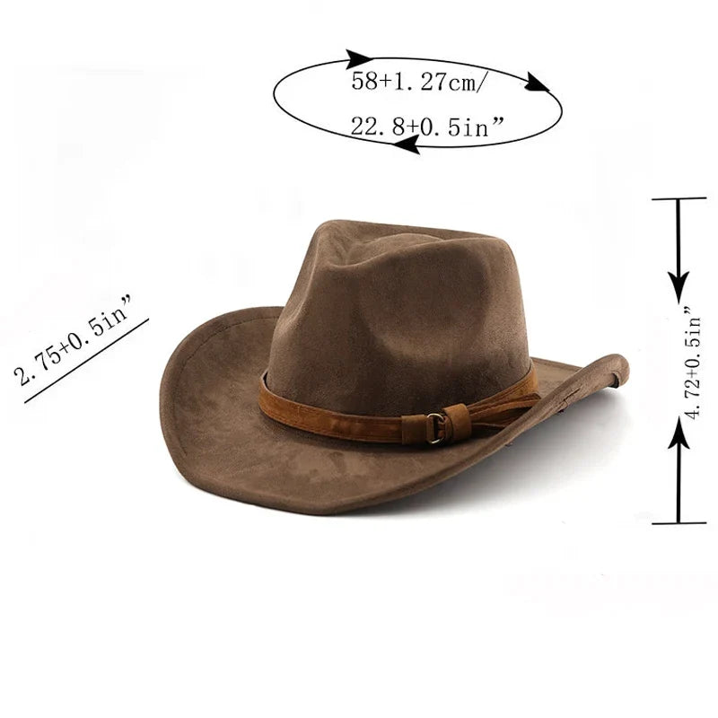 Ethnic Style Western Cowboy Hat Imitation Leather Velvet Jazz Hat Autumn And Winter Roll up Edge Fedora Hat