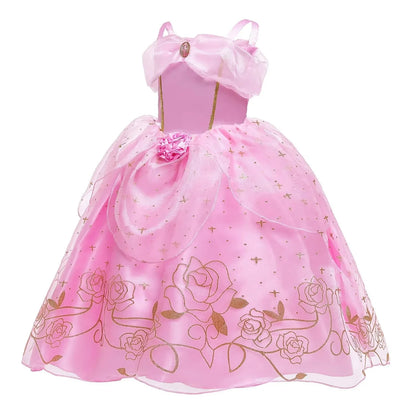 Sleeping Beauty Aurora Princess Dress Cosplay Off Shoulder Kids Gifts Fancy Halloween Party Girl Baby Lace Dress Set