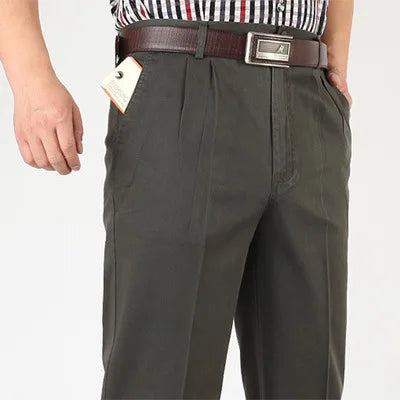 Double Pleated Straight Loose Casual Pants Men Classic Black Trousers High Waist Thick Autumn Cotton  Office Suit Pants 42 44 46