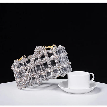 New Diamond Clear Acrylic Box Evening Clutch Bags Women Boutique Woven Knotted Rope Rhinestone Purses And Handbags Wedding Party