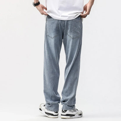 190cm Tall Man Jean Lyocell Wide Leg Denim Pant Male Extra Long Length 115cm 120cm Summer Big Clothes Light Stretch Straight Fit