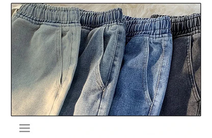 Casual Jeans Men's Baggy Straight Elastic Waist Drawstring Korea Fashion Male Vintage Denim Trousers Streetwear 3XL