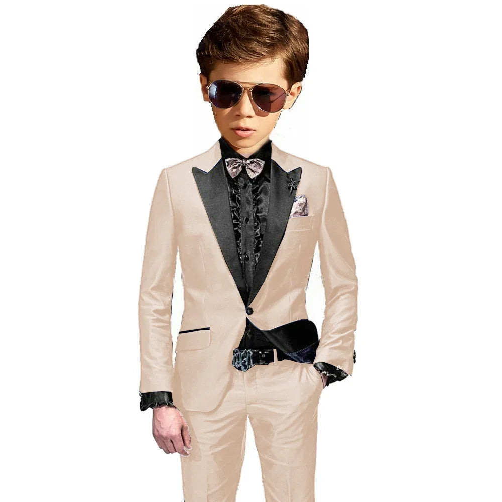 Burgundy Boys Slim Fit Tuxedo 2 Pieces Jacket Pants Formal Party Outfit One Button Peak Lapel Kids Suit Set Wedding Guest Wear