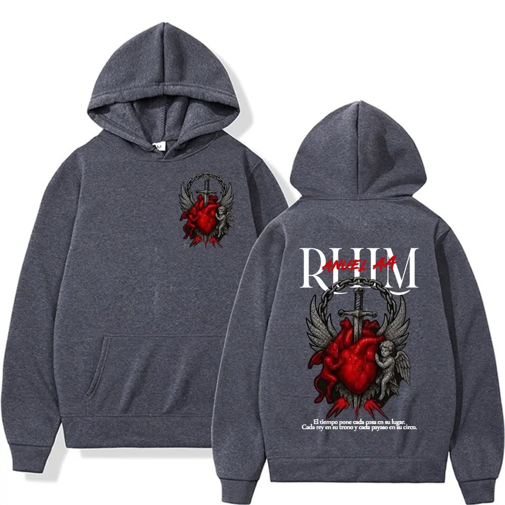 Rapper Anuel AA Rhlm 2 Album Tour Graphic Hoodies Men's Clothing Oversized Hip Hop Gothic Long Sleeve Hoodie Comfort Sweatshirts