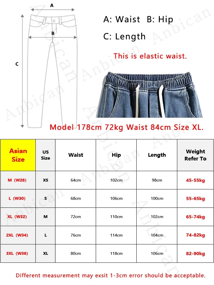 Men's Winter Jeans Fleece-Lined Brushed Thick Warm Denim Pants Korean Style Straight Fit Insulated Trousers Asians Size M-3XL