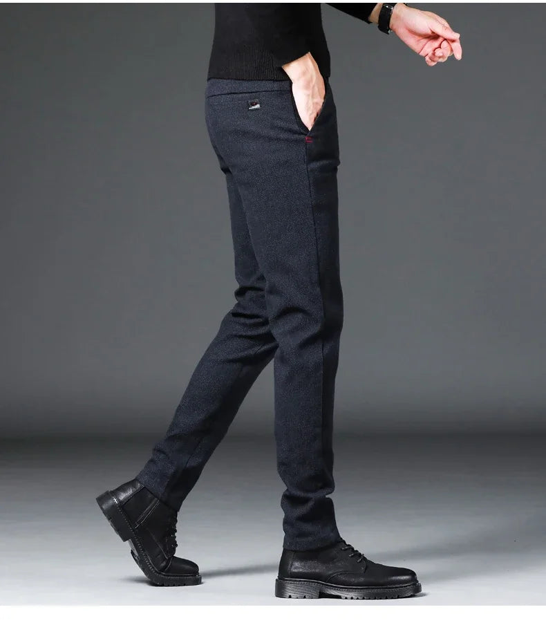 Fashion Men Thermal Fleece Casual Pants Winter Thick Straight Slim Velvet Trousers Brand Clothing Korean Male Pants Size 28-38
