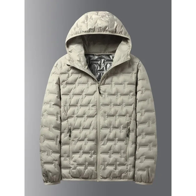 Winter White Down Jacket Men Graphene Self-heating Windproof Pleated Hooded Puffer Jackets Casual Warm Down Coats Male Clothing