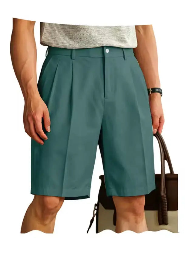 Men's Shorts Casual Pleated Dress Elastic Waist Multi Pockets Classic-Fit Golf Shorts for Men Cotton Summer Formal Shorts Sports