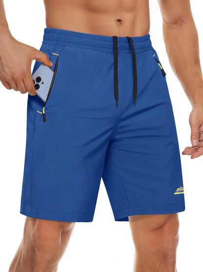 Quick Dry Athletic Shorts with Zipper Pockets Men's Summer Running Shorts Gym Training Workout Fitness Hiking Shorts