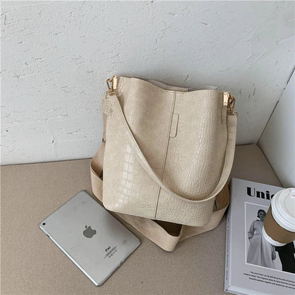 Women Bag Vintage Crocodile Pattern Crossbody Bags for Women PU Leather Trend Designer Shoulder Handbags Large Capacity Bucket