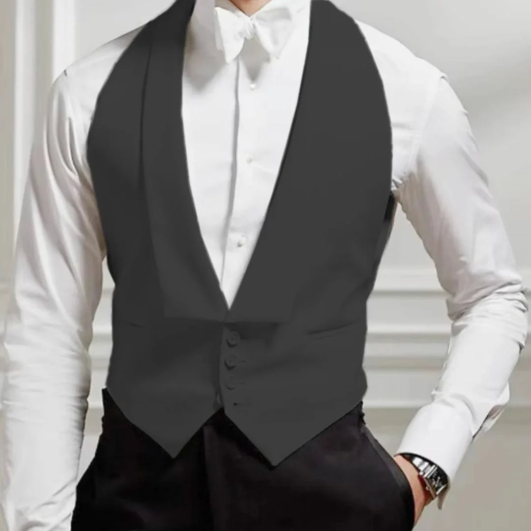 Men Vest White Single Button Solid With Lapel Waistcoat Suit For Wedding Birthday Banquet Party Business Work Men Suit Vest