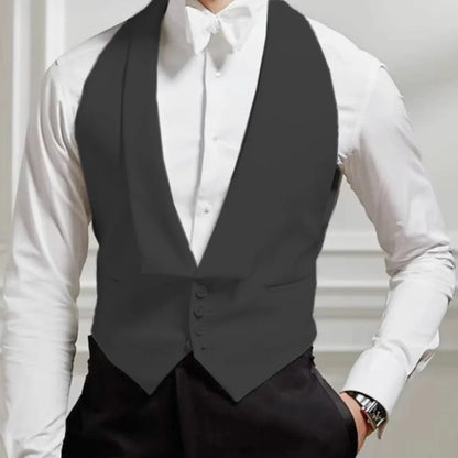 Men Vest White Single Button Solid With Lapel Waistcoat Suit For Wedding Birthday Banquet Party Business Work Men Suit Vest