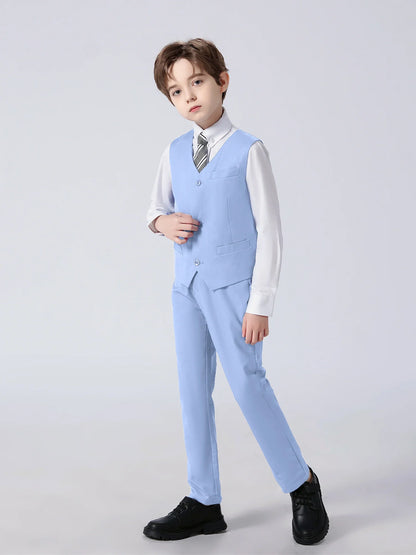 Boys Suit 4-piece Vest Pants Shirt Tie Random Casual Fashion Outdoor Activities Competition Family Party Birthday Gift