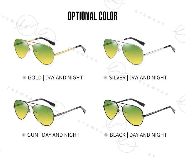 Brand Aviation Photochromic Day Night Vison Sunglasses Men Polarized Fashion Sun Glasses Women Safe Driving Anti-Glare UV400