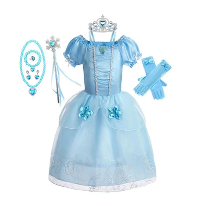 Girls Princess Dress Kids Cinderella Snow White Aurora Sofia Rapunzel Cinderella Halloween Costume Children Birthday Party Dress