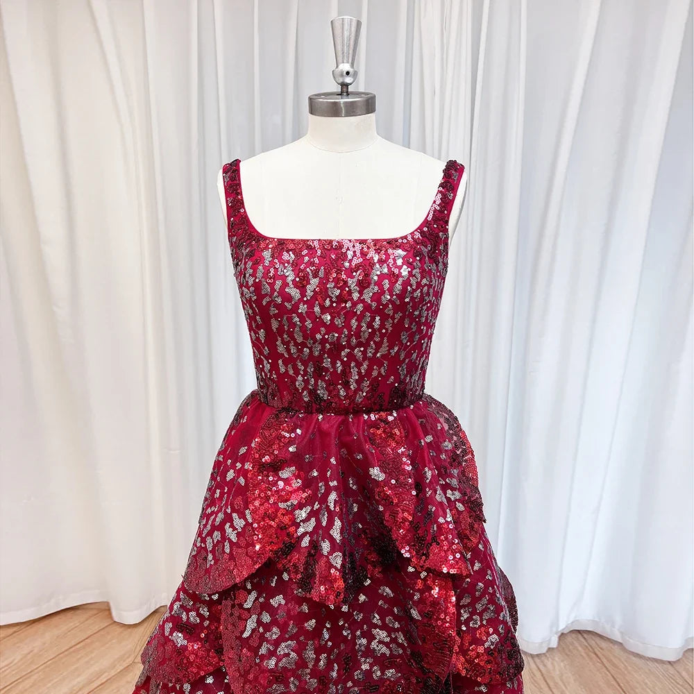 Luxury Sequined Evening Dress Tiered Petal Skirt Formal Prom Gown Customized Robe De Soiree For Women Party 2026