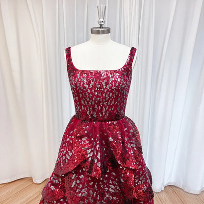 Luxury Sequined Evening Dress Tiered Petal Skirt Formal Prom Gown Customized Robe De Soiree For Women Party 2026