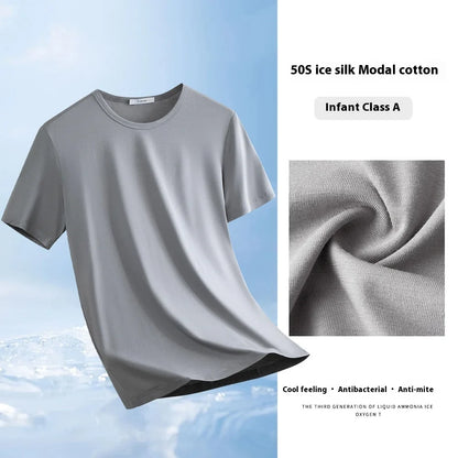 47% Cotton 47% Modal 6% Spandex T Shirt Men Short Sleeved Summer Round Neck Undershirt Plus Size Men's Solid Color Tops Tees