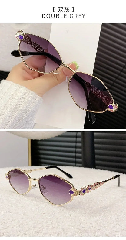Retro Geometric Polygon Metal Frame Sunglasses with Colorful Enamel Temple Arms UV400 Trendy Women's Fashion Shades Gafas De Sol