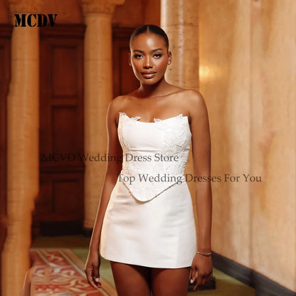 Mini Satin Wedding Dresses Bridal Applique Sleeveless Above Knee Bride Gowns Customized vestido de novia 2026 cortos
