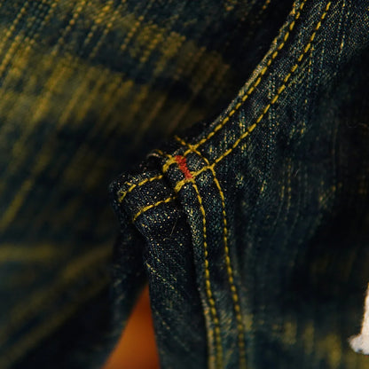 19oz Selvedge Emerald Denim Jeans for Men Tibetan 100% Cotton Yarn Plant-Dyed Thickened Straight-Leg American Retro Trousers 5KM