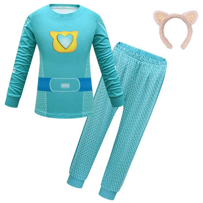 Children SuperKitties Halloween Cartoon Boys Cosplay Costume Super Kitties Buddy Girls Cos Suits Mask Bag Kids Birthday Clothing