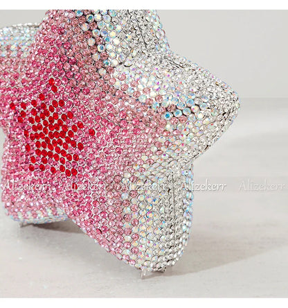 Star Shaped Crystal Evening Bags Women 2024 Boutique Gorgeous Gradient Colour Diamond Mini Clutch Purses Wedding Party