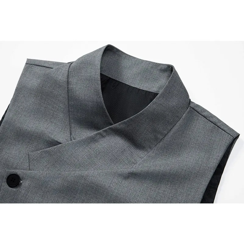 Man Suit Vest Spring Autumn Thin Solid Stand Collar Male Waist Slim Sleeveless Single-breasted Business Wedding Men Vest