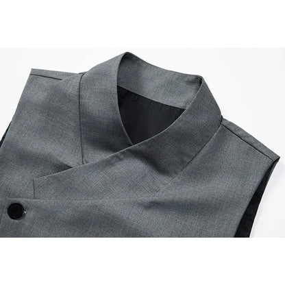 Man Suit Vest Spring Autumn Thin Solid Stand Collar Male Waist Slim Sleeveless Single-breasted Business Wedding Men Vest