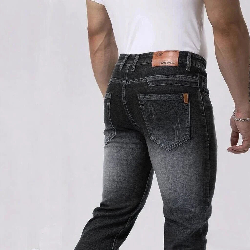 Spring Autumn Business Men Jeans Casual Straight Stretch Fashion Classic Black Sky Blue Grey Work Denim Trousers Brand Clothing