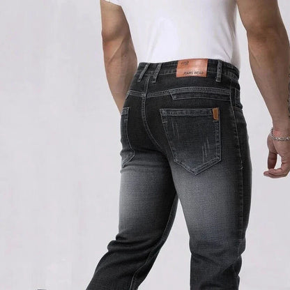Spring Autumn Business Men Jeans Casual Straight Stretch Fashion Classic Black Sky Blue Grey Work Denim Trousers Brand Clothing
