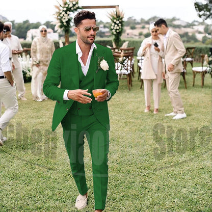 Summer Linen Men Suits 3 Piece Chic Single Breasted Peak Lapel Outfits Fashion Daily Casual Slim Groom Wedding Party Tuxedo