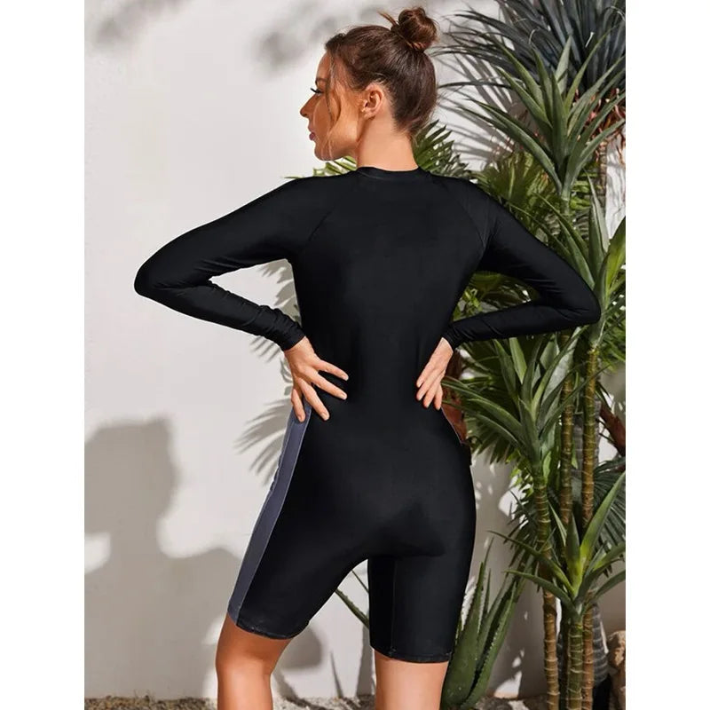 2026 New One Piece Swimsuit Women Floral Long Sleeve Swimwear Zipper Surfing Monokini Push Up Body Suit Beachwear Bathing Suit