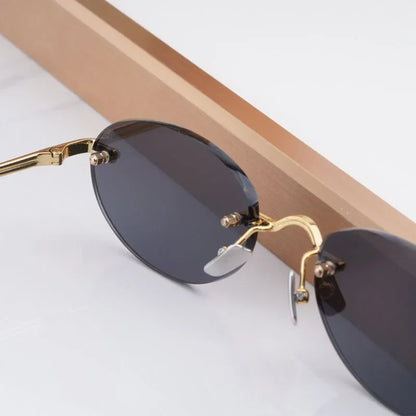 CLEO Small Oval Rimless Women's Sunglasses Alloy Men High Quality Fashion Design UV400 Handmade High Street Eyeglasses Wtih Case