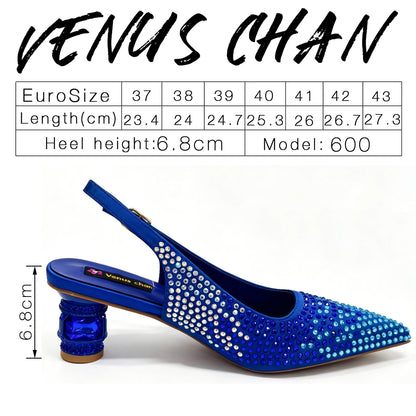 New Itlian Design Blue Color Rhinestone High Heel Shoe And Bag Fashion Style Pointed-Toe Shoes For COMFORT INCLUDED Women Shoes