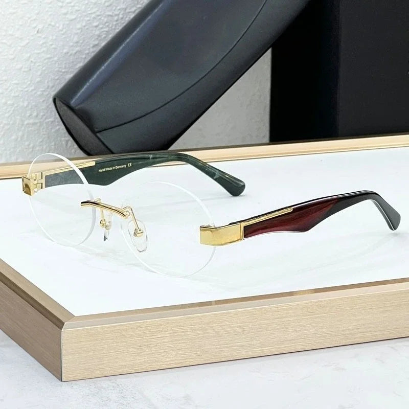High Street Rimlesss Sunglasses Oval Alloy Acetate High Quality for Men Women Classical Vintage UV400 with Case