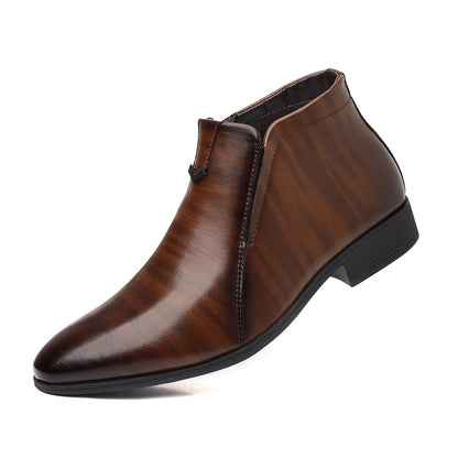 Men Handcrafted Leather Ankle Boots Side Zipper Pointed Toe Chelsea Boots Comfortable Non-slip Formal Business Casual Shoes 2026