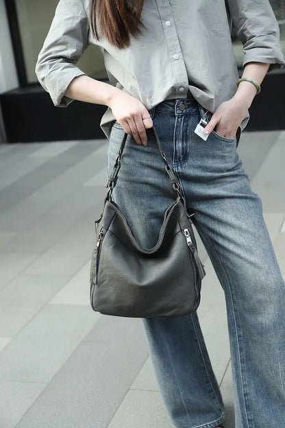 High Quality Women's Real Cow Leather Luxury Handbag, Versatile Ladies' Large Capacity Shoulder Crossbody High-end Commuting Bag