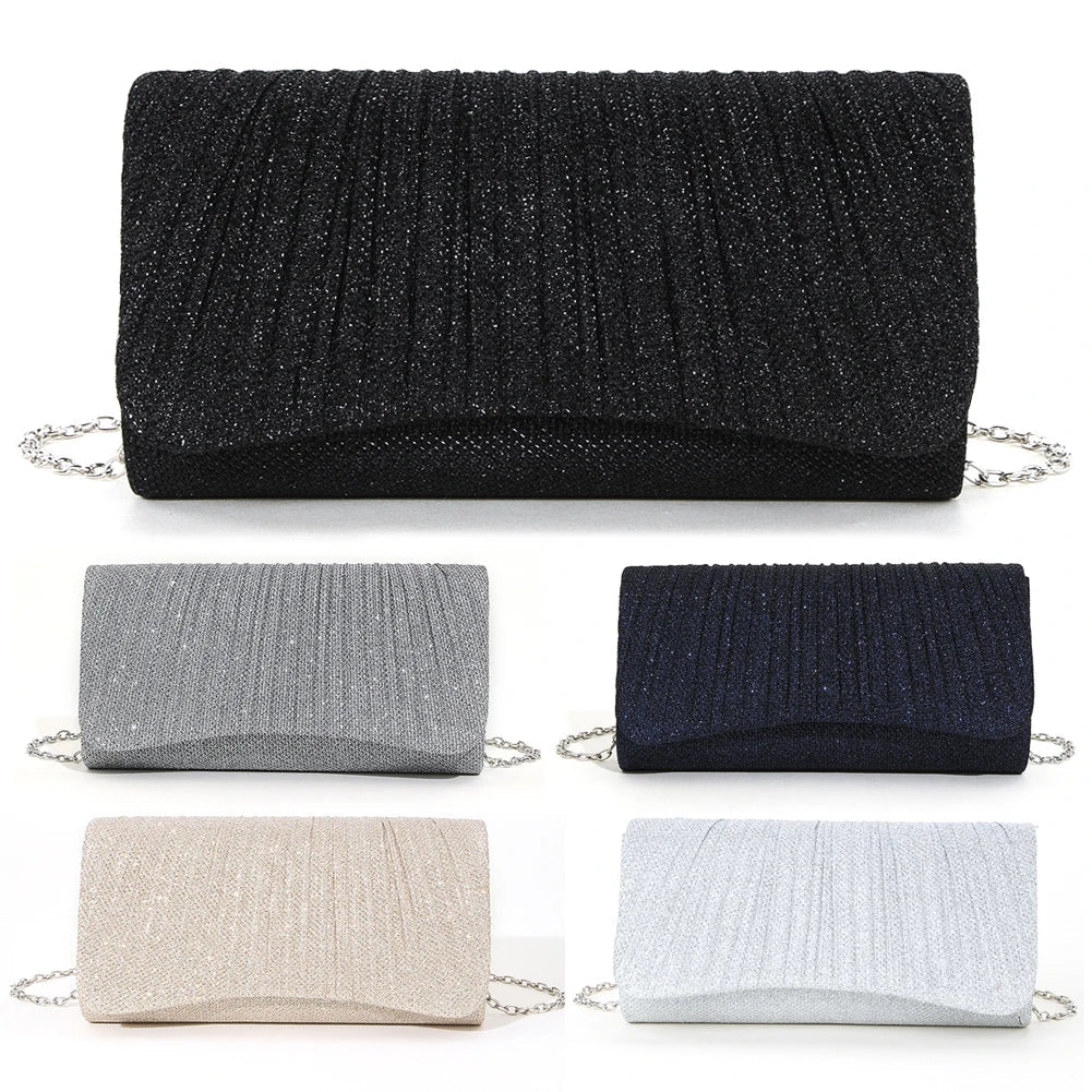 Women Shiny Crossbody Bag Elegant Sparkle Shoulder Bags Clutch Bag Fashion Chain Tote Handbag Ladies Chic Evening Wedding Clutch