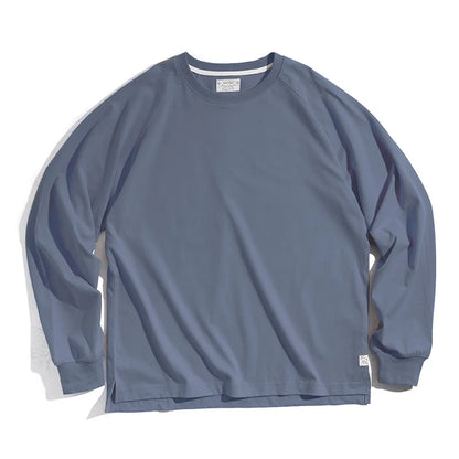 100% Cotton Loose Crew Neck Long Sleeve T-shirts Men's  230g Thin Breathable Tee Shirt Basic Solid Color Oversized Tops