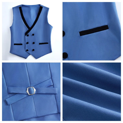2025 Hotest Boys Formal Suit Set with Velvet Collar - One Button Blazer Vest Pants Bowtie - 3-14 Years Kids Graduation Tuxedo