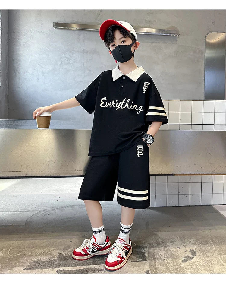 Kids Luxury Clothing Cotton Pique Fabric T-shirt Shorts Summer Outfit Set for Tweens Boys High Quality Polo Suit Child 5-14 Y