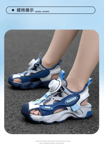 Summer Breathable Children's Sandals 5-16Y Boys' Fashion Beach Water Shoes Non Slip Outdoor Soft Bottom Sports Sandal Shading