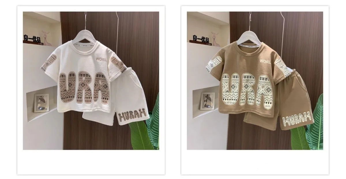 Summer Boys Cotton Leisure Print Alphabet T-Shirt+Shorts Pant Set School Kids 2PCS Tracksuit Children Sportswear Outfit 5-16 Yrs