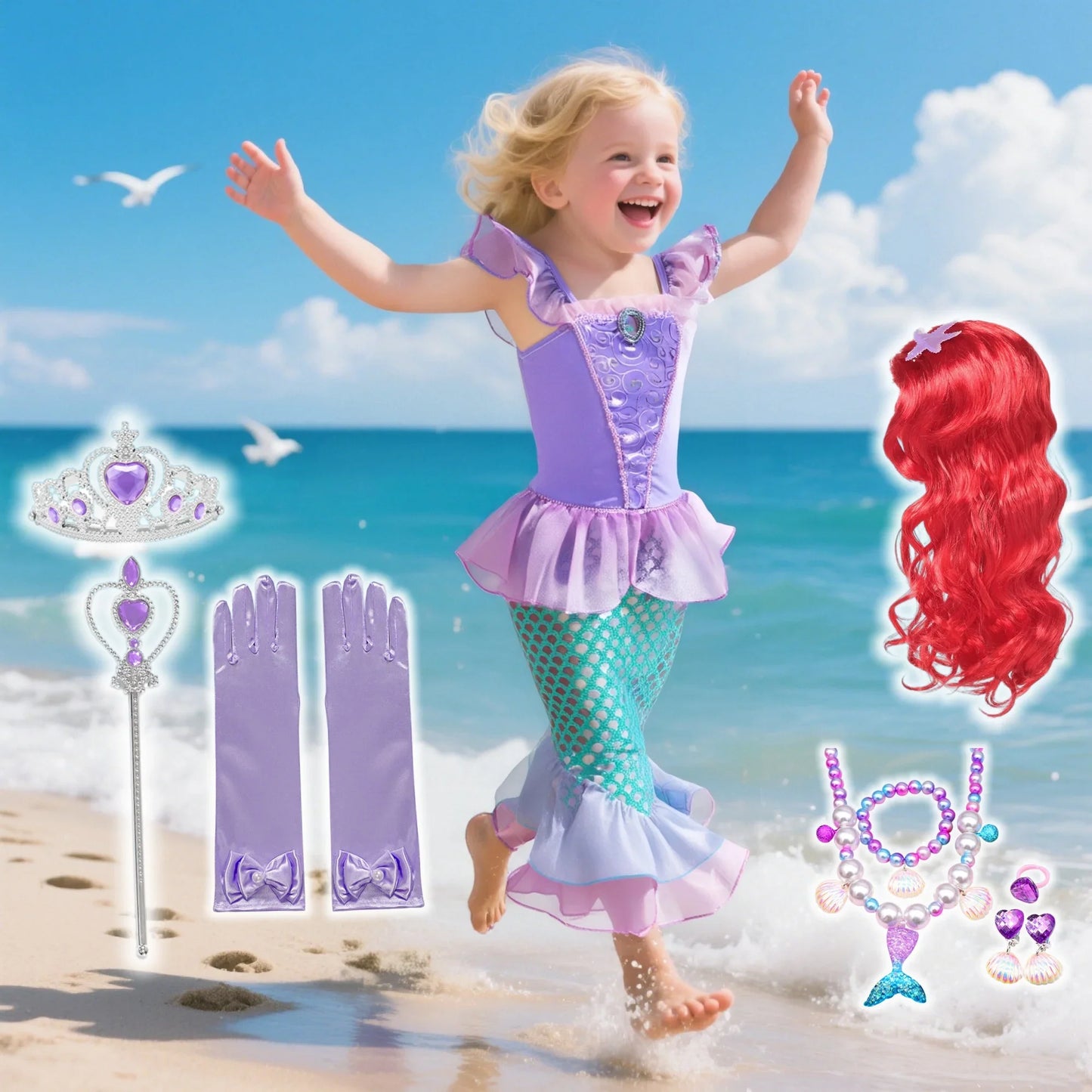 Summer Mermaid Birthday Party Dress Girl Cute Costume Carnival Anime Cosplay Outfits 2-10 Yrs Kids Fantasy Disguise Prom Gown