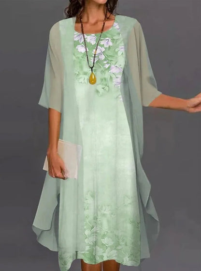 2024 Europe and the United States summer women's casual dress two-piece floral print round collar repair maxi