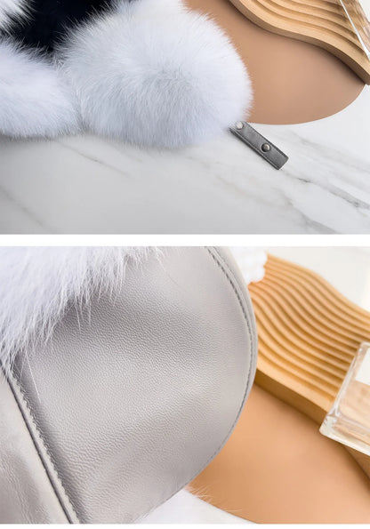 Winter Warm Real Fox Fur Hat Ear-Protecting Hats Women's Genuine Leather Windproof Fox Fur Bomber Hat Thickened Sheepskin Cap