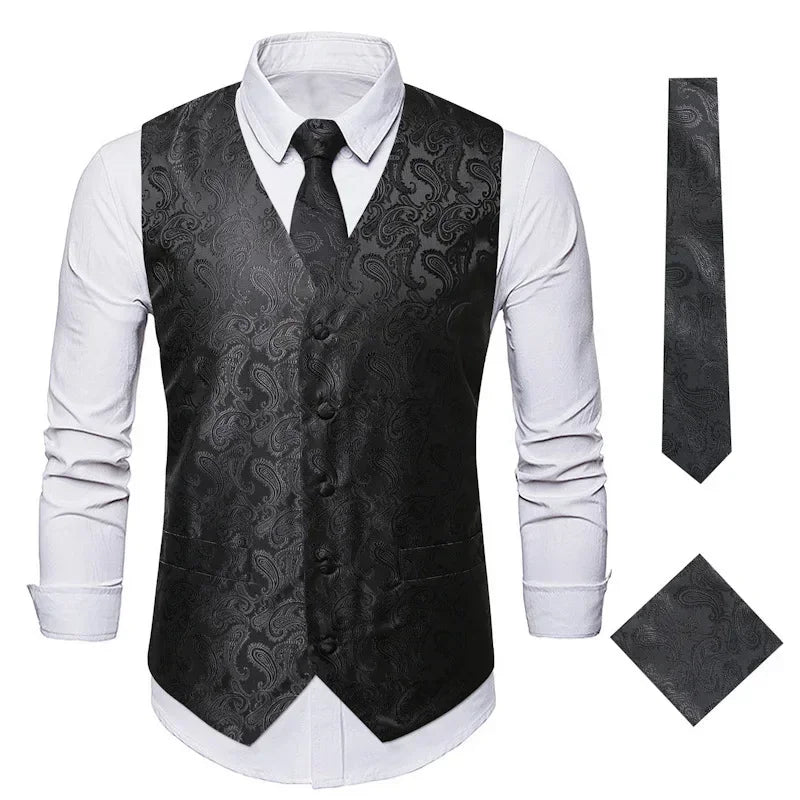 Red Men's Single Breasted V-Neck Sleeveless Vest Jacket, Wedding Party Vests, White Black Blue Green Waistcoat With tie and