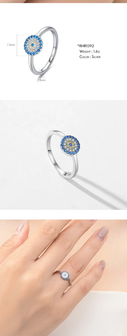925 Sterling Silver Cute Blue Ghost Eyes Ring Sparkling Clear Cubic Zirconia For Women Fine Fashion Jewelry Birthday Gift